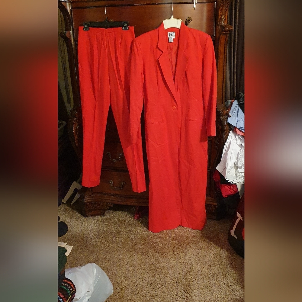Vtg 90s Newport News Longcoat Linen Suit Jacket sz 8/Pants 10